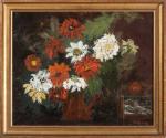François DORIAS (1855-1936). Fleurs en jetée. Huile sur toile. Signée...