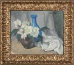 Henriette MOREL (1884-1956). Nature morte au vase bleu. Huile sur...