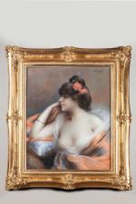 Delphin ENJOLRAS (1857-1945). Femme en buste de profil. Pastel sur...