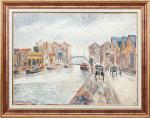 Fernand LAVAL (1895-1966). "Canal Saint Martin ? Paris, 1936". Huile...