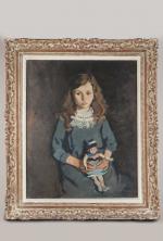 Constant LE BRETON (1895-1985), Fillette à la poupée. Huile sur...