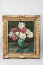 Jacques MARTIN (1844-1919). Bouquet de pivoines. Huile sur toile signée...