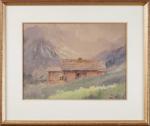 Antoine BARBIER (1859-1948). Chalet en montagne. Aquarelle sur papier. Signée...