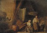 Marc-Antoine BILCOQ (1755- 1838), Un intérieur paysan. Panneau de noyer,...