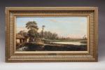 F. Joseph PFEIFFER (1778-1835). Paysage au moulin. Huile sur panneau...