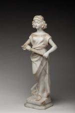U. CIPRIANI, « Femme à l'épée ». Sujet en marbre beige veiné....