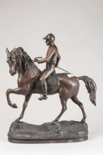 Charles VALTON (1851-1918), Jockey sur son cheval. Groupe en régule...