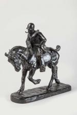 Gaston d'ILLIERS (1876-1932), « Chasse à courre ». Sujet en bronze à...