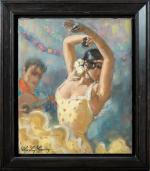 Charles GARRY (1891-1973). " Danseuse de Flamenco " ; Huile...