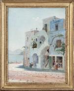 Henri HEBERT(1849-1917). Villa en bord de mer, Capri. Huile sur...
