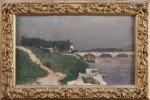 Michaël TKATCHENKO (1860-1919). Paysage près de Vernon. Huile sur panneau....