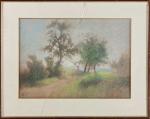Joseph Auguste BRUNIER (1860-1929). Paysage de Printemps. Pastel et crayon...