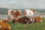 Eugène BOUDIN (1824-1898). Vaches au paturage, circa 1880-1885. Huile sur...