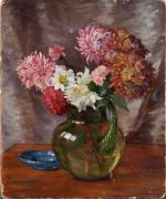 Ennemond DREVET (né en 1886). Paysage et bouquet de fleurs....