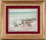 Gaston LOIR (1867-1922). Scène de plage. Huile sur panneau. Signée...