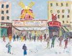 Roland DUBUC (1924-1998). Montmartre, le Moulin Rouge. Gouache sur papier...