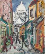 Roland DUBUC (1924-1998). Montmartre, le Sacré Coeur. Huile sur isorel....