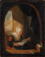 ECOLE HOLLANDAISE du XVIIIème siècle. La lecture. Huile sur toile....