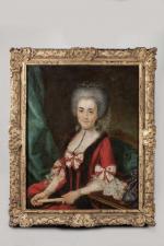 Danotien NONNOTTE (1708-1785). Portrait de Dame en robe rouge bordée...