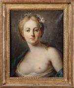 ECOLE FRANCAISE vers 1760, suiveur de Rosalba CARRIERA. Jeune femme...