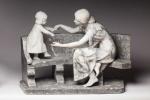 PUGI, Femme et enfant sur un banc, Groupe en marbres...