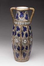 André METHEY(1871-1921). Vase de forme cylindrique à deux anses en...