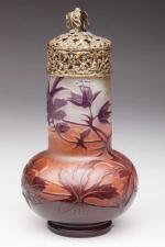 Emile GALLE (1846-1904), Veilleuse en verre gravé à l'acide à...