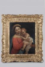 ECOLE FRANCAISE du XVIIe siècle, Vierge à l'Enfant. Huile sur...
