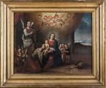 ECOLE ESPAGNOLE XVIIIe siècle, Sainte Famille et saints personnages. Huile...