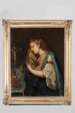 ECOLE FRANCAISE du XVIIIe siècle, Marie-Madeleine orante. Huile sur toile,...