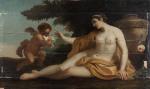 ECOLE FRANCAISE XVIIIe-XIXe siècle, Vénus et Amour. Huile sur panneau,...
