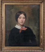Louis Antoine RIESENER (1808-1878), Portrait de femme au noeud rouge....