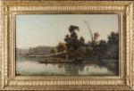 S. VILLARD (XIXe siècle), Pécheurs sur la rivière. Huile sur...