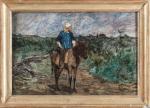 Adolphe APPIAN (1818-1898), Paysan à cheval. Huile sur toile collée...