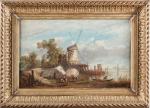 Louis-Amable CRAPELET (1822-1867), Paysage animé au moulin. Huile sur toile,...