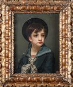JAN VAN BEERDS (1852-1927), Portrait d'enfant en costume marin. Huile...