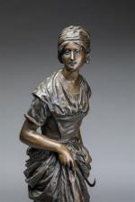 L. BERTHIN. "Paysanne à la robe plissée". Sujet en bronze...