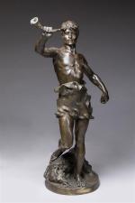 Marcel DUBUT (1865-1933). "Hallali". Bronze à patine brune nuancée. Signé...