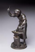 Adrien GAUDEZ (1845-1902) - "Ferronnier XVIème siècle". Bronze à patine...