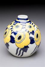 BOCH. Vase de forme boule en céramique polychrome à décor...