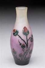 THOUVENIN. Vase de forme cylindrique en verre émaillé à décor...