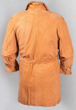Michel LIPSIC. Trench coat en daim orange, large col châle...
